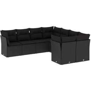 vidaXL Salon de jardin 8 pcs avec coussins noir résine tressée pas cher