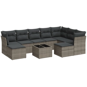 vidaXL Salon de jardin 9 pcs avec coussins gris résine tressée pas cher