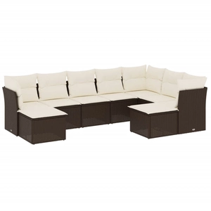 vidaXL Salon de jardin avec coussins 9 pcs marron résine tressée pas cher