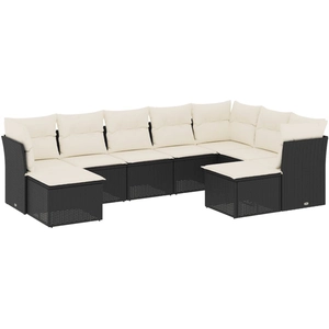 vidaXL Salon de jardin 9 pcs avec coussins noir résine tressée pas cher