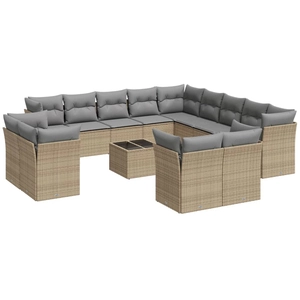 vidaXL Salon de jardin avec coussins 13 pcs beige résine tressée pas cher