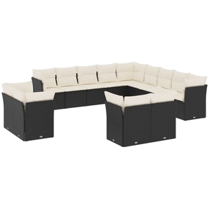 vidaXL Salon de jardin avec coussins 13 pcs noir résine tressée pas cher