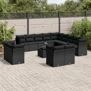 vidaXL Salon de jardin avec coussins 14 pcs noir résine tressée pas cher