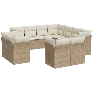 vidaXL Salon de jardin 11 pcs avec coussins beige résine tressée pas cher