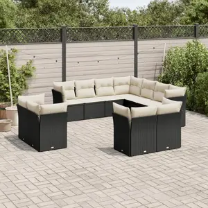 vidaXL Salon de jardin 11 pcs avec coussins noir résine tressée pas cher