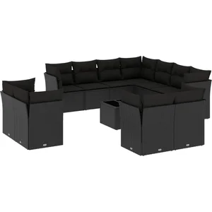 vidaXL Salon de jardin 12 pcs avec coussins noir résine tressée pas cher