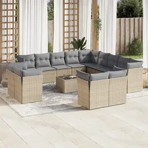 vidaXL Salon de jardin avec coussins 14 pcs beige résine tressée pas cher