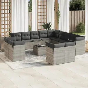 vidaXL Salon de jardin avec coussins 14 pcs gris clair résine tressée pas cher