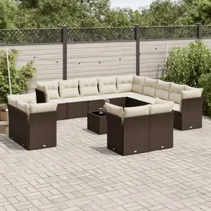 vidaXL - 14-delige - Loungeset - met - kussens - poly - rattan - bruin pas cher