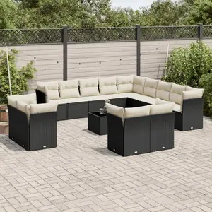 vidaXL Salon de jardin avec coussins 14 pcs noir résine tressée pas cher