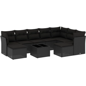 vidaXL Salon de jardin 9 pcs avec coussins noir résine tressée pas cher