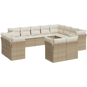 vidaXL Salon de jardin avec coussins 12 pcs beige résine tressée pas cher