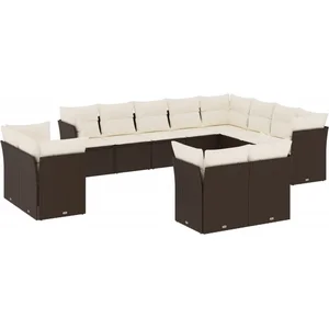 vidaXL Salon de jardin avec coussins 12 pcs marron résine tressée pas cher