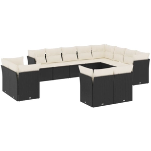vidaXL Salon de jardin 12 pcs avec coussins noir résine tressée pas cher