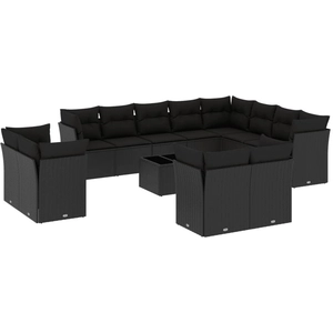 vidaXL Salon de jardin avec coussins 13 pcs noir résine tressée pas cher