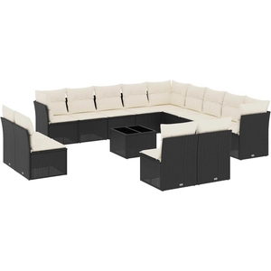 vidaXL Salon de jardin avec coussins 14 pcs noir résine tressée pas cher