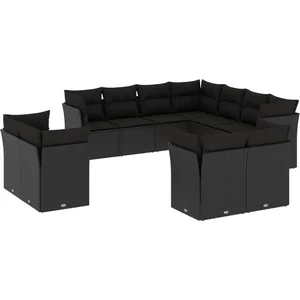 vidaXL Salon de jardin 11 pcs avec coussins noir résine tressée pas cher