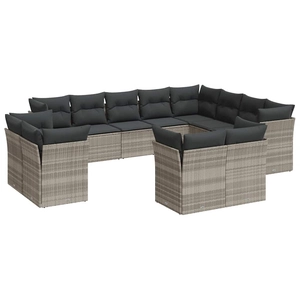 vidaXL Salon de jardin avec coussins 13 pcs gris clair résine tressée pas cher