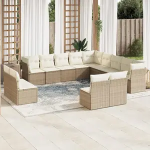 vidaXL Salon de jardin avec coussins 13 pcs beige résine tressée pas cher