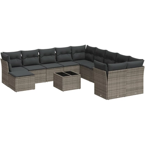 vidaXL Salon de jardin avec coussins 12 pcs gris résine tressée pas cher