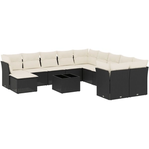 vidaXL Salon de jardin 12 pcs avec coussins noir résine tressée pas cher