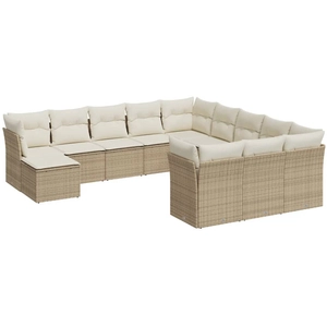 vidaXL Salon de jardin avec coussins 12 pcs beige résine tressée pas cher