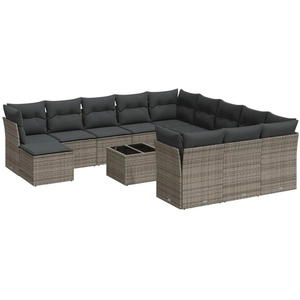 vidaXL Salon de jardin avec coussins 12 pcs gris résine tressée pas cher