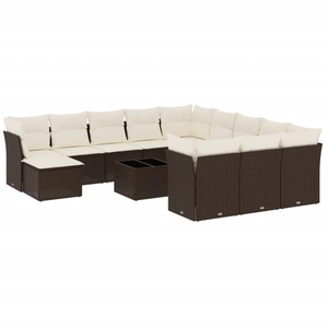 vidaXL Salon de jardin avec coussins 12 pcs marron résine tressée pas cher