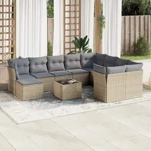 vidaXL Salon de jardin 11 pcs avec coussins beige résine tressée pas cher