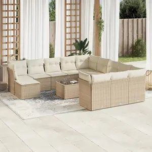 vidaXL Salon de jardin avec coussins 13 pcs beige résine tressée pas cher