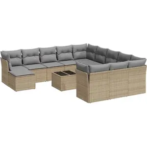 vidaXL Salon de jardin avec coussins 13 pcs beige résine tressée pas cher