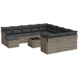 vidaXL Salon de jardin avec coussins 13 pcs gris résine tressée pas cher