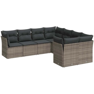 vidaXL Salon de jardin 8 pcs avec coussins gris résine tressée pas cher