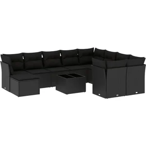 vidaXL Salon de jardin 11 pcs avec coussins noir résine tressée pas cher
