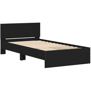 vidaXL Cadre de lit et tête de lit noir 100x200 cm bois d'ingénierie pas cher