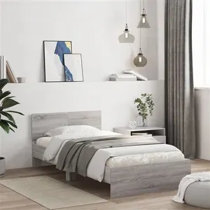 vidaXL Cadre de lit avec tête de lit sonoma gris 100x200 cm pas cher