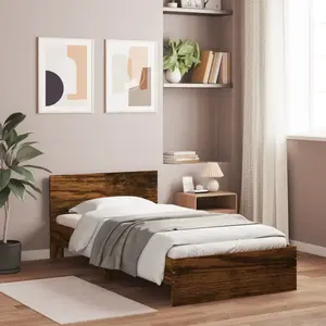 vidaXL Cadre de lit avec tête de lit chêne fumé 100x200 cm pas cher