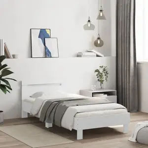 vidaXL Cadre de lit et tête de lit blanc 100x200 cm bois d'ingénierie pas cher