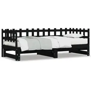 vidaXL Lit coulissant Noir 2x(80x200) cm Bois de pin massif pas cher