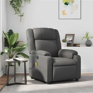 vidaXL Fauteuil de massage inclinable Gris Similicuir pas cher