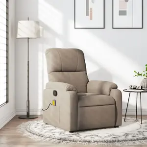 vidaXL Fauteuil inclinable de massage taupe tissu microfibre pas cher