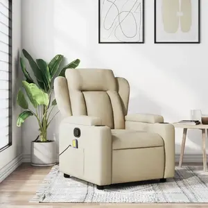 vidaXL Fauteuil de massage inclinable Crème Tissu pas cher