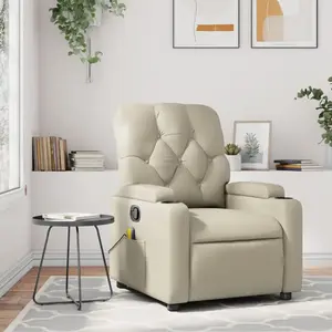 vidaXL Fauteuil inclinable de massage Crème Similicuir pas cher