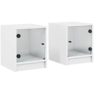 vidaXL Tables de chevet avec portes en verre 2 pcs blanc 35x37x42 cm pas cher