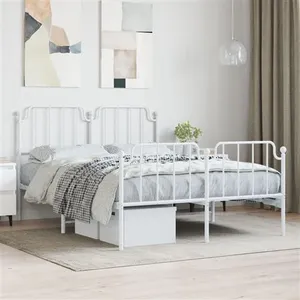 vidaXL Cadre de lit métal avec tête de lit/pied de lit blanc 140x190cm pas cher