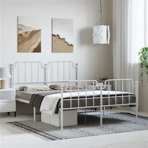 vidaXL Cadre de lit métal avec tête de lit/pied de lit blanc 150x200cm pas cher