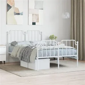 vidaXL Cadre de lit métal avec tête de lit/pied de lit blanc 120x200cm pas cher