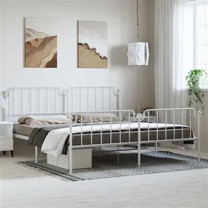 vidaXL Cadre de lit métal avec tête de lit/pied de lit blanc 193x203cm pas cher