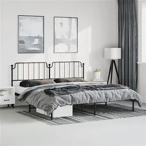 vidaXL Cadre de lit métal avec tête de lit noir 183x213 cm pas cher