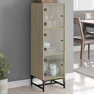 vidaXL Buffet avec portes en verre chêne sonoma 35x37x120 cm pas cher